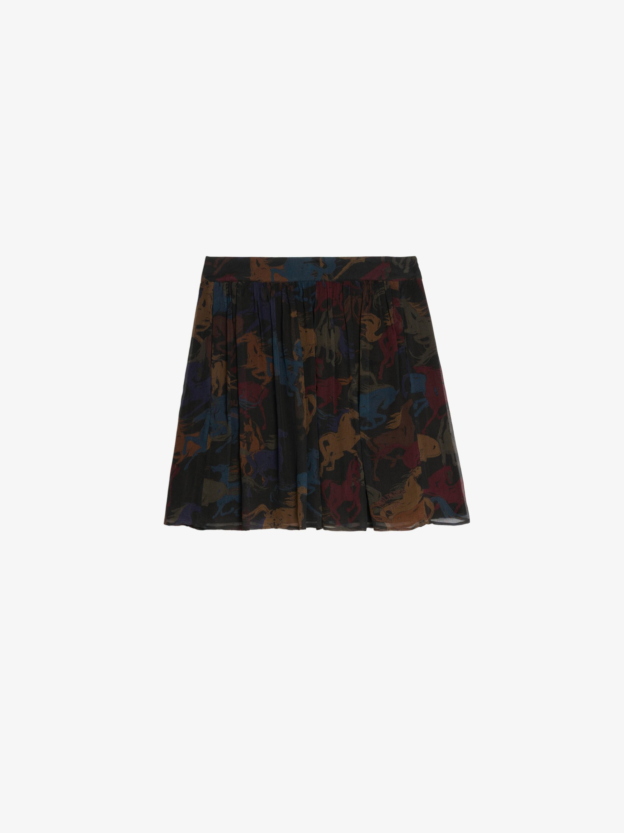 Jadys Skirt - Short chiffon skirt with print and slit, zip fastening.